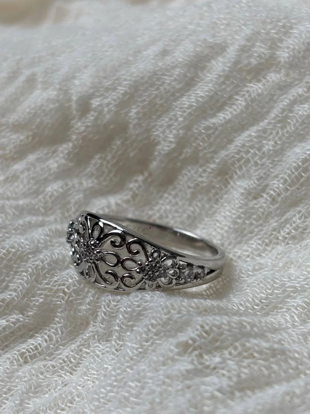 925 Sterling Silver Filigree Flower Ring, Size 7